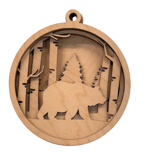 3D Ornament Bear 5 Pieces Laser Cut Out Wood  Unfinished ORN137