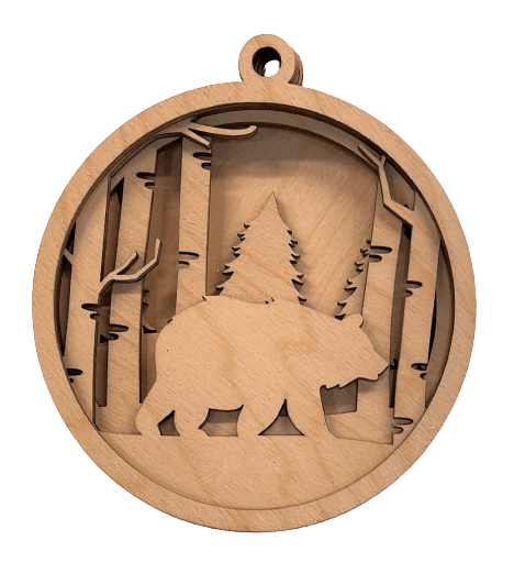 Bear Wood Craft Ornament – Laser Cut Baltic Birch Unfinished DIY Art Supplies Kit AN31 - The Wood Shape Store