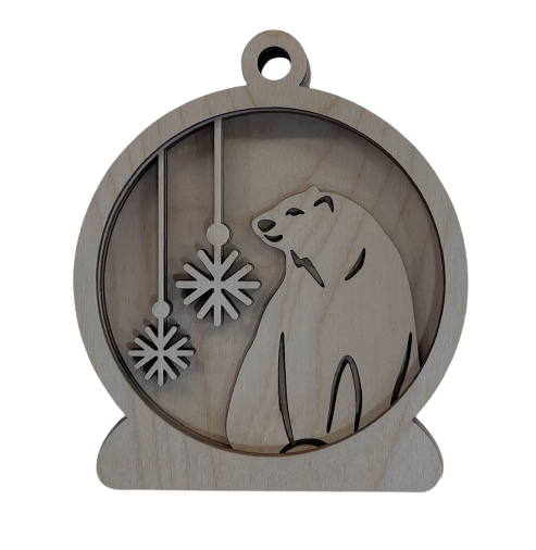 3D Ornament Polar Bear 4 Pieces Laser Cut Out Unfinished ORN138