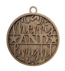 3D Ornament Merry & Bright 3 Pieces Laser Cut Out Unfinished ORN156 3D Ornament Merry & Bright 3 Pieces Laser Cut Out Unfinished ORN156