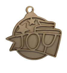 3D Ornament Joy 2 Pieces Laser Cut Out Unfinished ORN158 3D Ornament Joy 2 Pieces Laser Cut Out Unfinished ORN158
