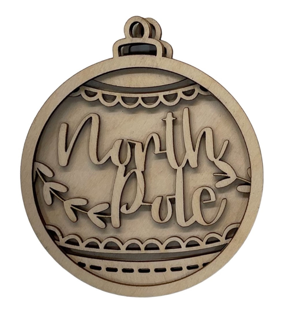 3D Ornament North Pole 3 Pieces Laser Cut Out Unfinished ORN180 3D Ornament North Pole 3 Pieces Laser Cut Out Unfinished ORN180