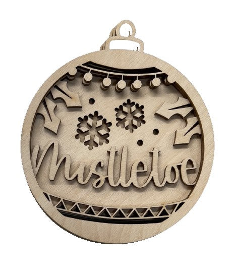 3D Ornament Mistletoe 4 Pieces Laser Cut Out Unfinished ORN184