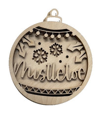 3D Ornament Mistletoe 4 Pieces Laser Cut Out Unfinished ORN184