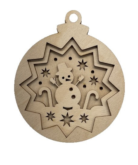 3D Ornament Snowman 4 Pieces Laser Cut Out Unfinished ORN186