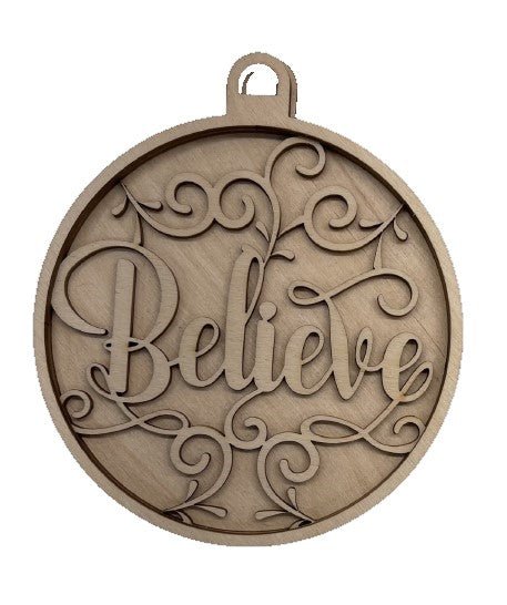 Believe 3D Laser Cut Ornament – Baltic Birch Wood Craft Supplies | DIY Ornament Kit RE17 - The Wood Shape Store