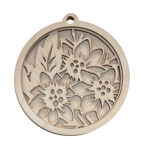 Flower 3D Laser Cut Ornament – Baltic Birch Wood Craft Supplies | DIY Wood Ornament Kit DS9 - The Wood Shape Store