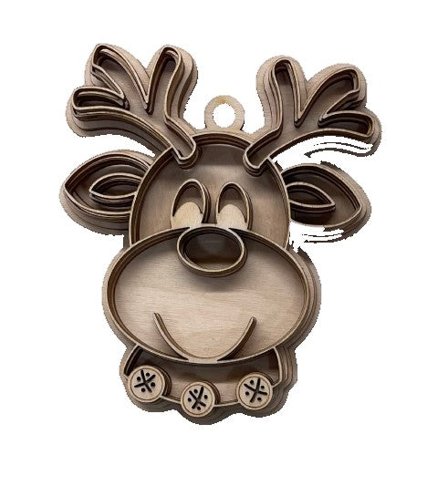 3D Ornament Reindeer 6 Pieces Laser Cut Out Unfinished ORN200