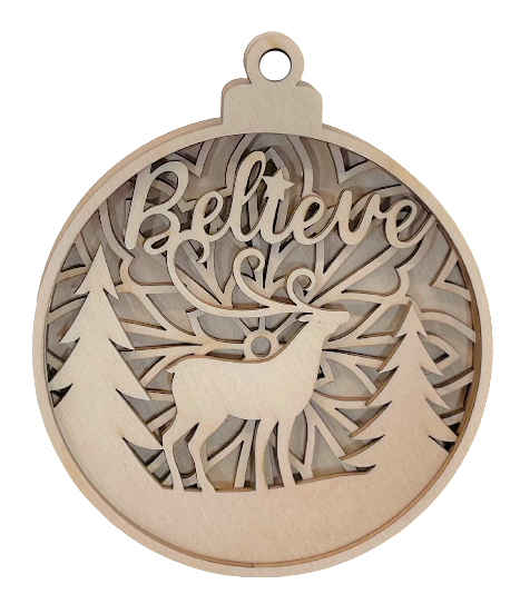 Christmas Believe Deer Ornament 4 Pieces Laser Cut Out Unfinished ORN20