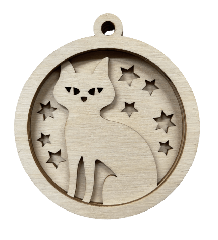 Cat 3D Laser Cut Ornament – Baltic Birch Wood Craft Supplies | DIY Wood Ornament Kit HA27 - The Wood Shape Store