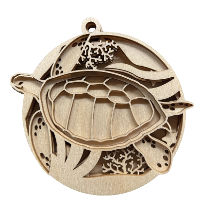 3D Ornament Sea Turtle 4 Pieces Laser Cut Out Unfinished ORN230