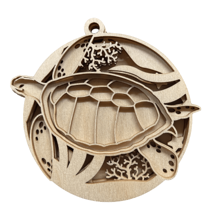 Sea Turtle 3D Laser Cut Ornament - Baltic Birch Wood craft Supplies l Wood Ornament Kit BC8 - The Wood Shape Store