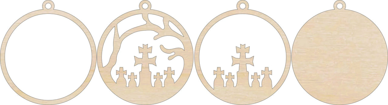 Graveyard 3D Laser Cut Ornament – Baltic Birch Wood Craft Supplies | DIY Wood Ornament Kit HA31 - The Wood Shape Store