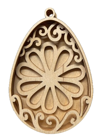 3D Ornament Flowered Egg 4 Pieces Laser Cut Out Unfinished ORN265