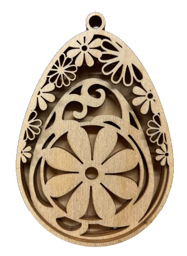 3D Ornament Flowered Egg 4 Pieces Laser Cut Out Unfinished ORN266