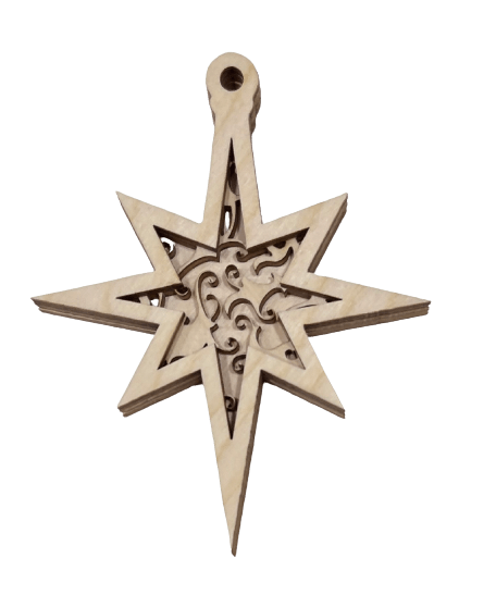 Star 3 3D Laser Cut Ornament – Baltic Birch Wood Craft Supplies | DIY Wood Ornament Kit RE1 - The Wood Shape Store
