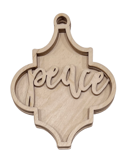 Peace 3D Laser Cut Ornament – Baltic Birch Wood Craft Supplies | DIY Wood Ornament Kit RE2 - The Wood Shape Store