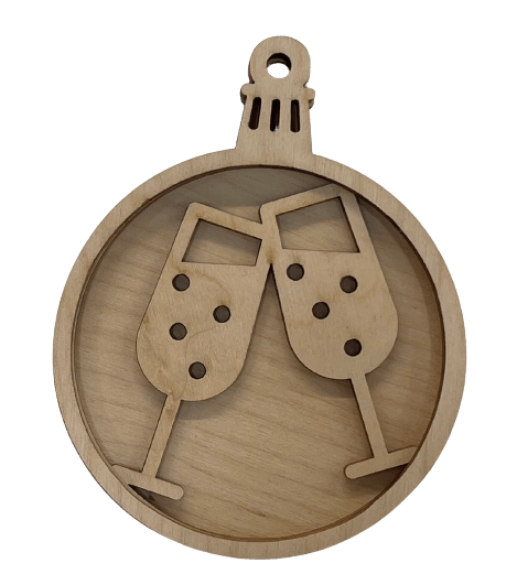 Champagne 3D Laser Cut Ornament – Baltic Birch Wood Craft Supplies | DIY Wood Ornament Kit XM55 - The Wood Shape Store