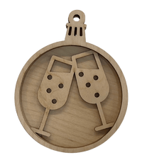 Champagne 3D Laser Cut Ornament – Baltic Birch Wood Craft Supplies | DIY Wood Ornament Kit XM55 - The Wood Shape Store