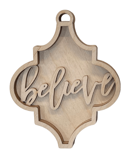Believe 3D Laser Cut Ornament – Baltic Birch Wood Craft Supplies | DIY Wood Ornament Kit RE3 - The Wood Shape Store