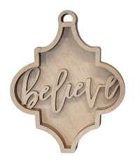 Believe 3D Laser Cut Ornament – Baltic Birch Wood Craft Supplies | DIY Wood Ornament Kit RE3 - The Wood Shape Store