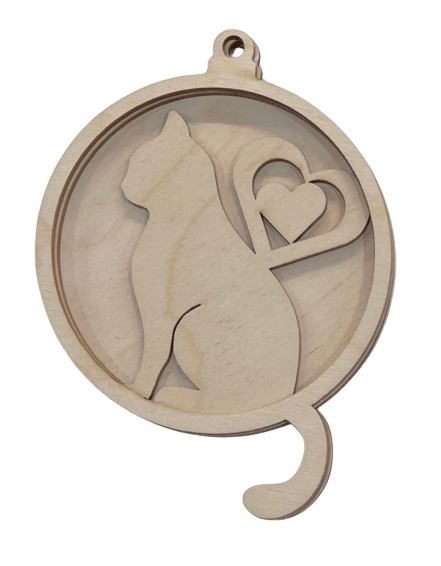 Cat 3D Laser Cut Ornament – Baltic Birch Wood Craft Supplies | DIY Wood Ornament Kit AN9 - The Wood Shape Store