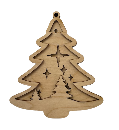 3D Ornament Tree 3 Pieces Laser Cut Out Unfinished ORN134 3D Ornament Tree 3 Pieces Laser Cut Out Unfinished ORN134