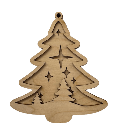 Tree 3D Laser Cut Ornament – Baltic Birch Wood Craft Supplies | DIY Wood Ornament Kit XM48 - The Wood Shape Store