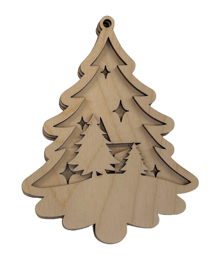 Tree 3D Laser Cut Ornament – Baltic Birch Wood Craft Supplies | DIY Wood Ornament Kit XM99 - The Wood Shape Store