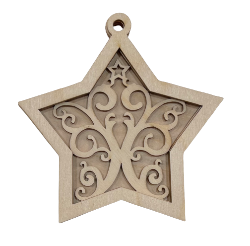 3D Ornament Star 3 Pieces Laser Cut Out Unfinished ORN6
