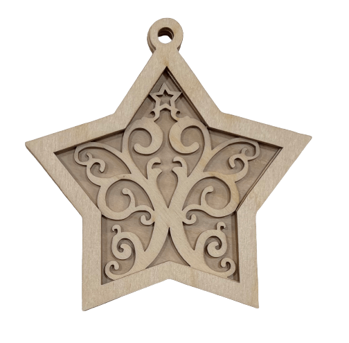 Star 3D Laser Cut Ornament – Baltic Birch Wood Craft Supplies | DIY Wood Ornament Kit DS17 - The Wood Shape Store