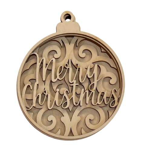 3D Ornament Merry Christmas 4 Pieces Laser Cut Out Unfinished ORN74