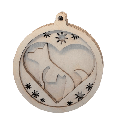 Cat & Dog 3D Laser Cut Ornament – Baltic Birch Wood Craft Supplies | DIY Wood Ornament Kit AN16 - The Wood Shape Store