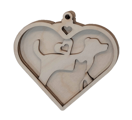 Cat & Dog 3D Laser Cut Ornament – Baltic Birch Wood Craft Supplies | DIY Wood Ornament Kit AN18 - The Wood Shape Store