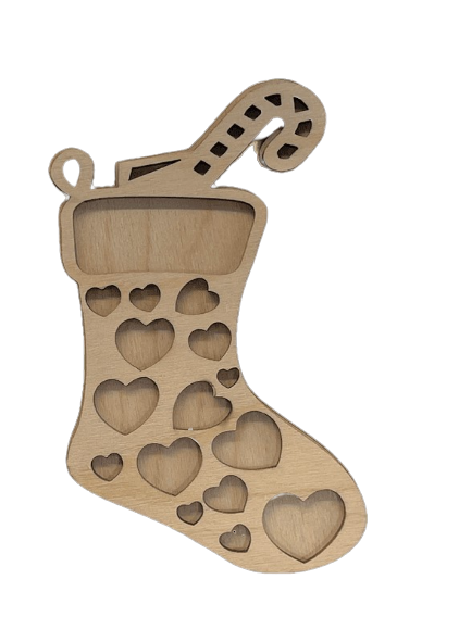 Christmas Stocking Heart Ornament 2 Pieces Laser Cut Out Unfinished ORN83
