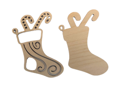 3D Ornament Stocking 2 Pieces Laser Cut Out Unfinished ORN84 3D Ornament Stocking 2 Pieces Laser Cut Out Unfinished ORN84
