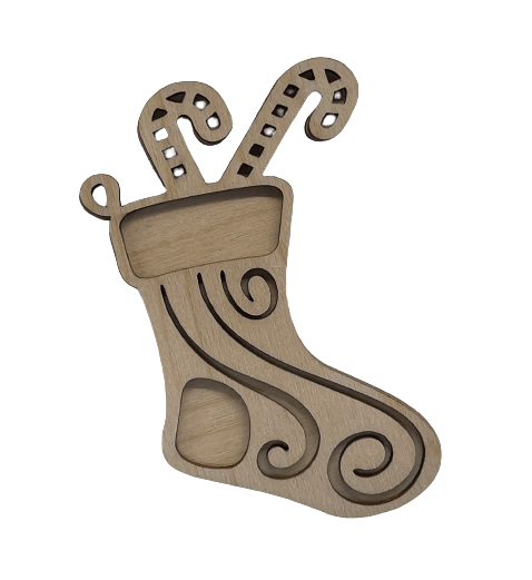Stocking 3D Laser Cut Ornament – Baltic Birch Wood Craft Supplies | DIY Wood Ornament Kit XM85 - The Wood Shape Store
