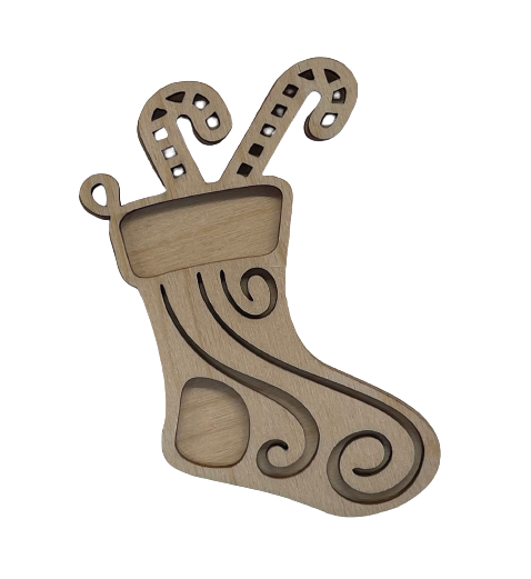 3D Ornament Stocking 2 Pieces Laser Cut Out Unfinished ORN84 3D Ornament Stocking 2 Pieces Laser Cut Out Unfinished ORN84