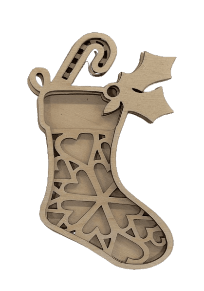 Stocking 3D Laser Cut Ornament – Baltic Birch Wood Craft Supplies | DIY Wood Ornament Kit XM42 - The Wood Shape Store
