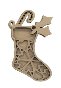 Stocking 3D Laser Cut Ornament – Baltic Birch Wood Craft Supplies | DIY Wood Ornament Kit XM42 - The Wood Shape Store