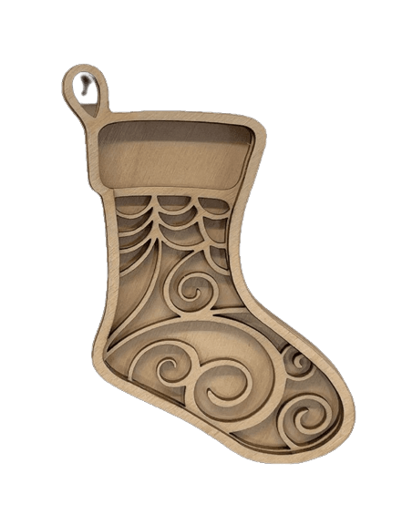 Stocking 3D Laser Cut Ornament – Baltic Birch Wood Craft Supplies | DIY Wood Ornament Kit XM43 - The Wood Shape Store