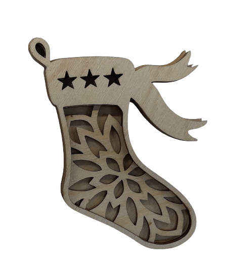 Stocking 3D Laser Cut Ornament – Baltic Birch Wood Craft Supplies | DIY Wood Ornament Kit XM44 - The Wood Shape Store