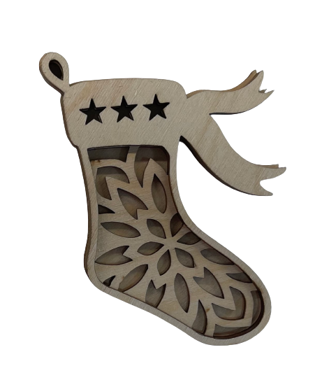 3D Ornament Stocking 3 Pieces Laser Cut Out Unfinished ORN87 3D Ornament Stocking 3 Pieces Laser Cut Out Unfinished ORN87
