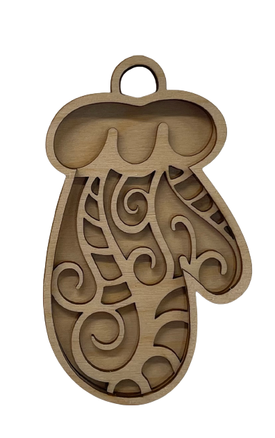 Christmas Mitten Ornament 3 Pieces Laser Cut Out Unfinished ORN89