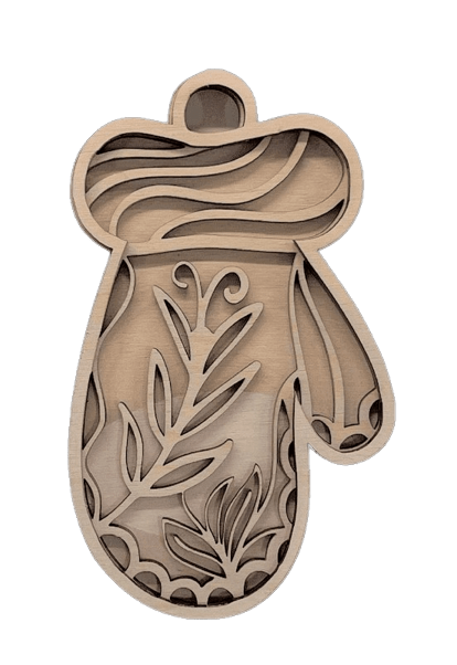Mitten 3D Laser Cut Ornament – Baltic Birch Wood Craft Supplies | DIY Wood Ornament Kit XM88 - The Wood Shape Store