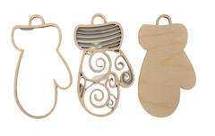 3D Ornament Mitten 3 Pieces Laser Cut Out Unfinished ORN92 3D Ornament Mitten 3 Pieces Laser Cut Out Unfinished ORN92