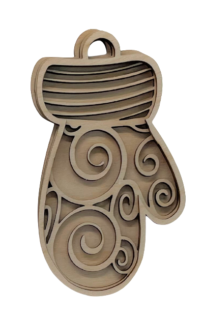3D Ornament Mitten 3 Pieces Laser Cut Out Unfinished ORN92 3D Ornament Mitten 3 Pieces Laser Cut Out Unfinished ORN92