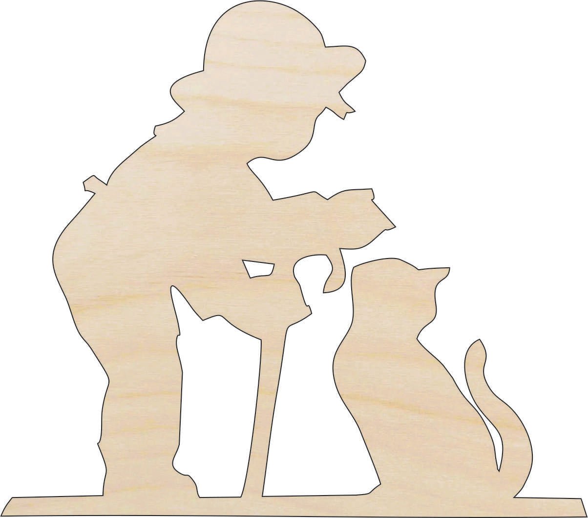 Boy & Cat Wood Craft Shape - Laser Cut Baltic Birch Unfinished DIY Wood Art Supplies PPL117 - The Wood Shape Store
