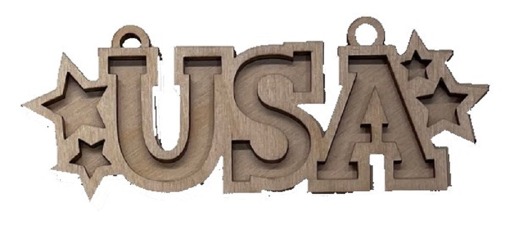 USA 4th of July Sign 2 Pieces Layered Laser Cut Out Unfinished RND78