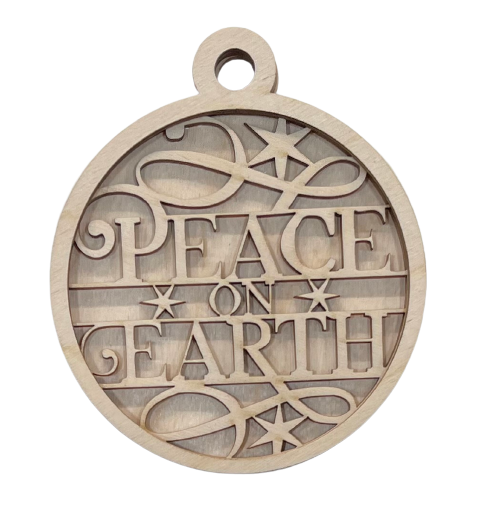 Door Sign Layered  Peace On Earth  3 Pieces Laser Cut Out Unfinished Wood RND7